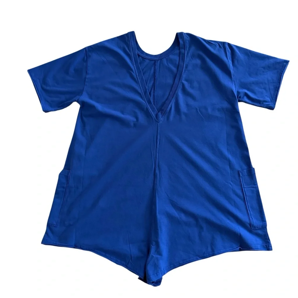 Free People Hot Shot Tee Romper Electric Shock Blue Size Small New With Tags - Picture 6 of 6